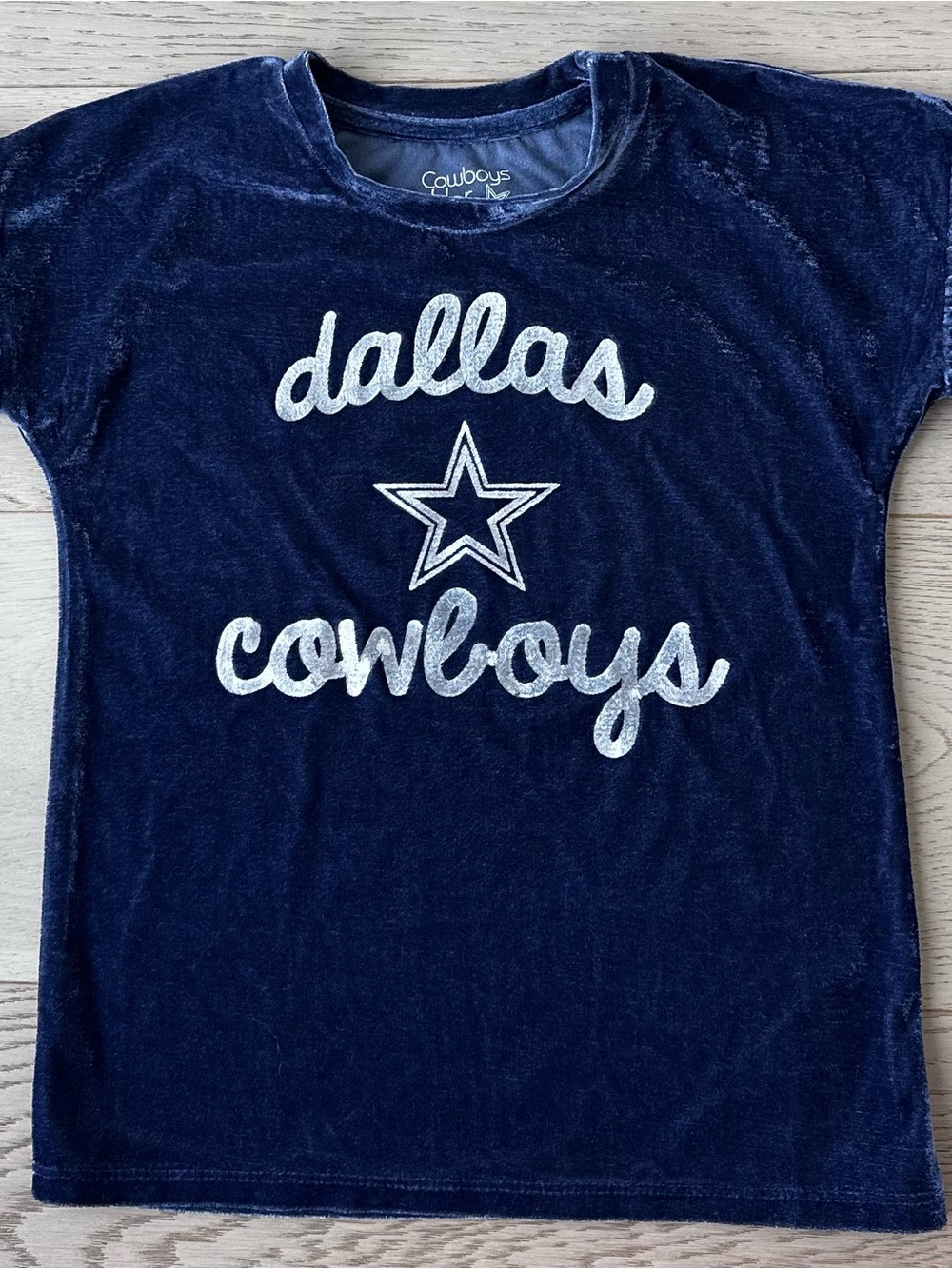 Dallas Cowboys Kids Navy Short Sleeve Tee with Silver Script